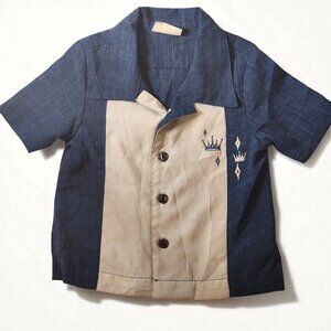 Retro Rockabilly Bowling Shirt – Ready Steady Go Kids – Blue & Light Tan
